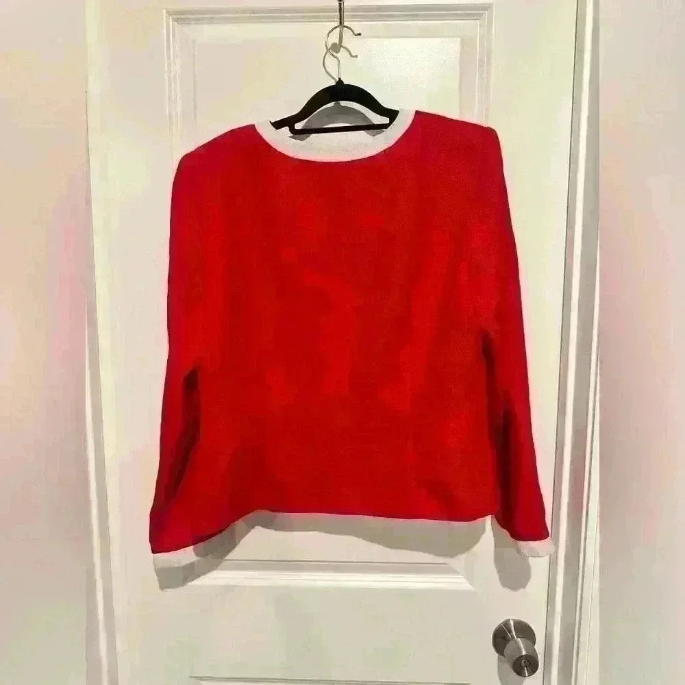 Vintage Leslie Fay blazer straight lines classic box cut red/white Sz 16 - Picture 5 of 5